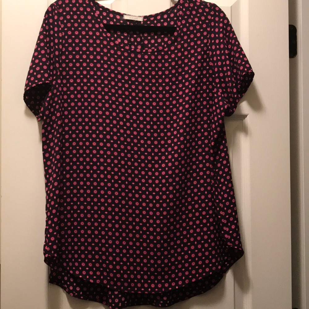 Polyester blouse short sleeve black with pink